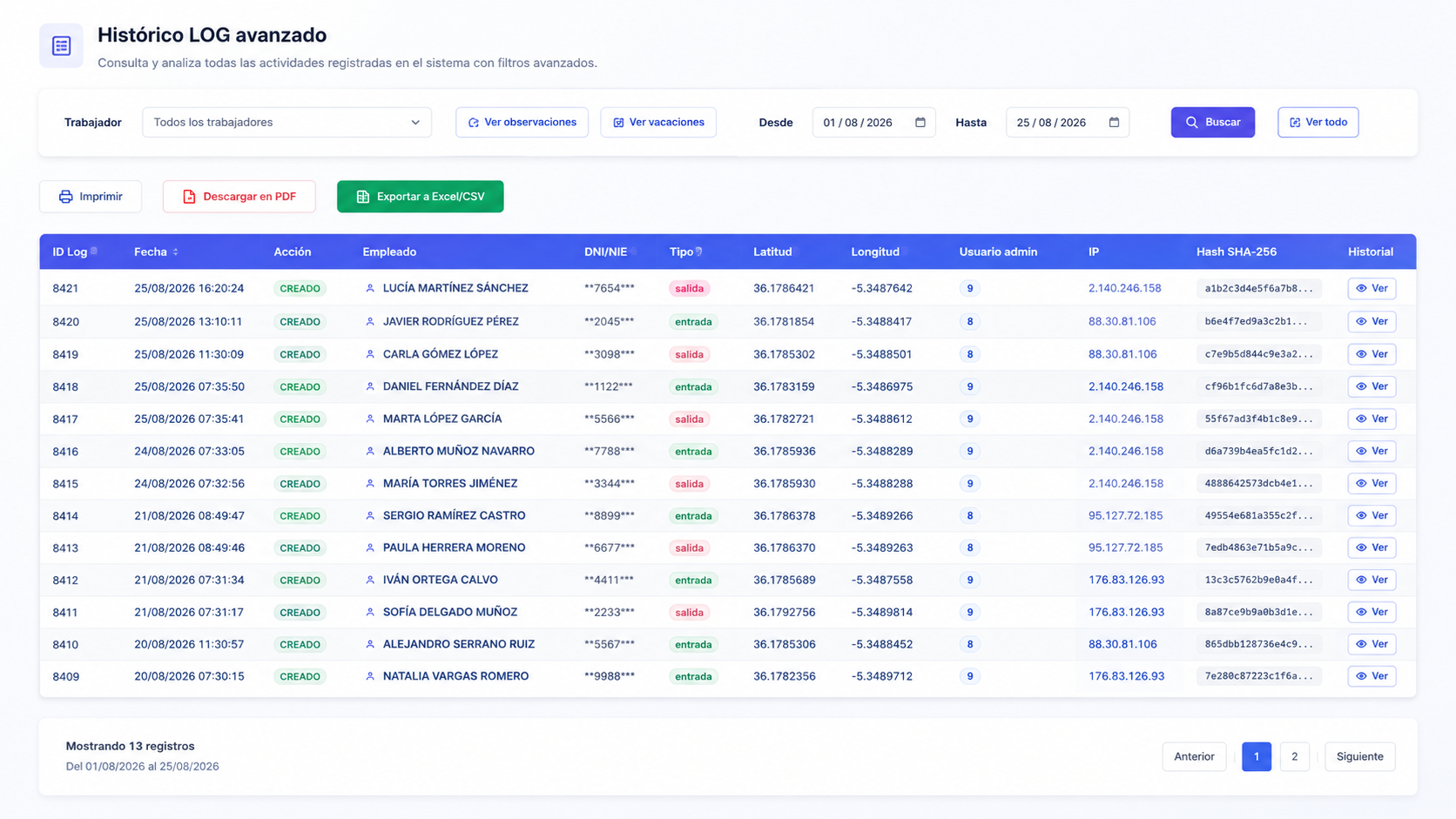 Captura de Control de Fichajes